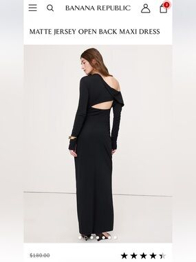 Banana Republic Matte Jersey Open Back Maxi Dress - Black Medium EUC